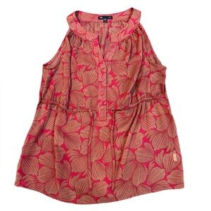 Gap‎ Women's Red and Beige Floral Sleeveless Shear Top